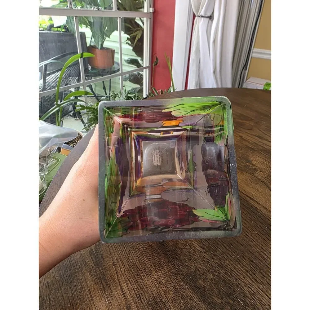 Joan Baker Hand Painted Wine & Cheese Glass Vase 10